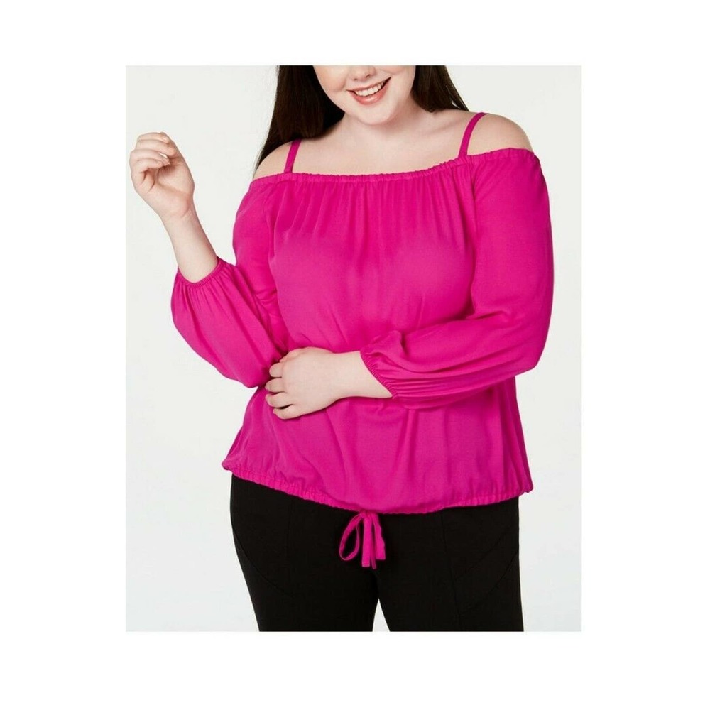 INC PLUS SIZE Magenta Off the Shoulder Tie Front Top NWT 1X #1024